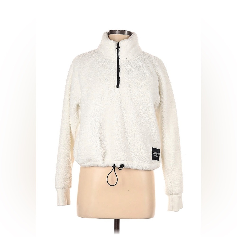 Calvin Klein white teddy Sherpa half zip sweatshirt